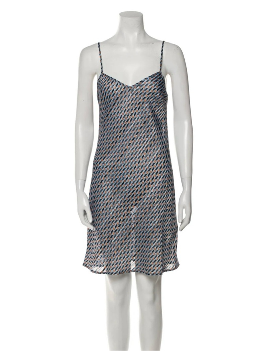 Maje Blue Sheer Patterned Mini Slip Dress Size 38
